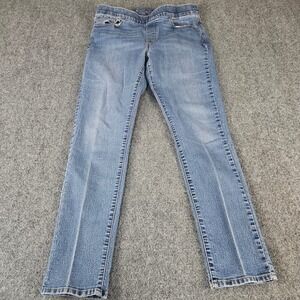 Levis Womens Size 14 Medium Wash Pull On Straight Leg Denim Jeans Stretch Blue